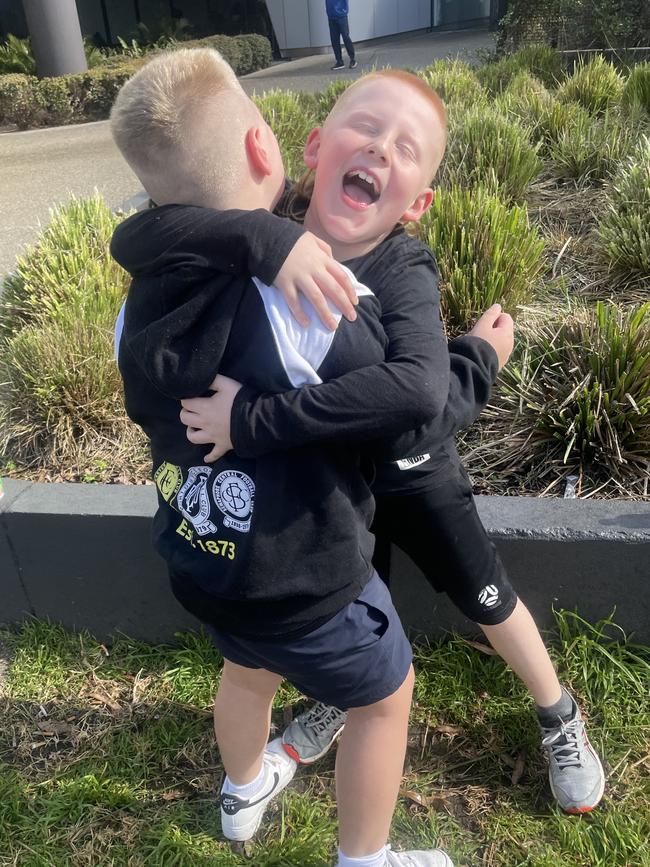 Marley Enjakovic with his best mate Zodhi Blacktopp before his surgery in Melbourne.