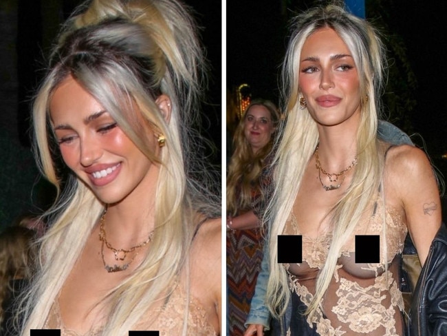 Model exposes breasts, G-string in wild dress. Picture: