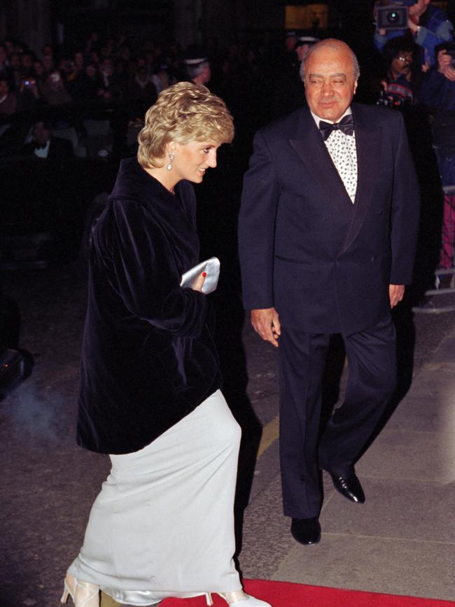 Princess Diana and Mohamed Al Fayed at a charity Gala Dinner at Harrods. Picture: Getty Images