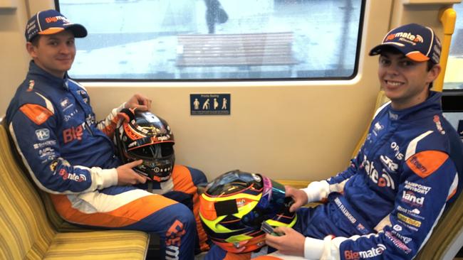 Matt Stone Racing's Bryce Fullwood and Todd Hazelwood, co-drivers in the Pirtek Enduro Cup, ride the light rail last month. Tourism Minister Kate Jones said the trams had proven invaluable during the GC600.