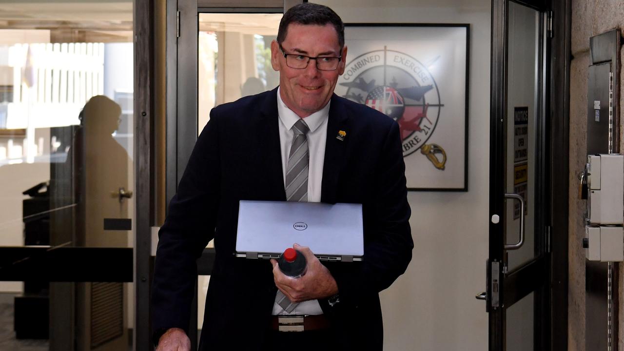 Mayor Troy Thompson walks into the Townsville City Council meeting after a leave of absence. Picture: Evan Morgan