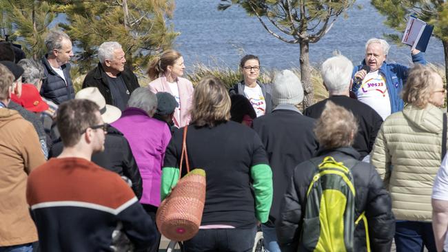 Yes referendum campaign launch for Franklin at Kangaroo Bay, Senator Nick McKim, Rodney Dillon, Julie Collins MP, Tasmania Yes campaign co- ordinator Marta Hodul Lenton and Eastern Shore campaign captain Martin Summers. Picture: Chris Kidd