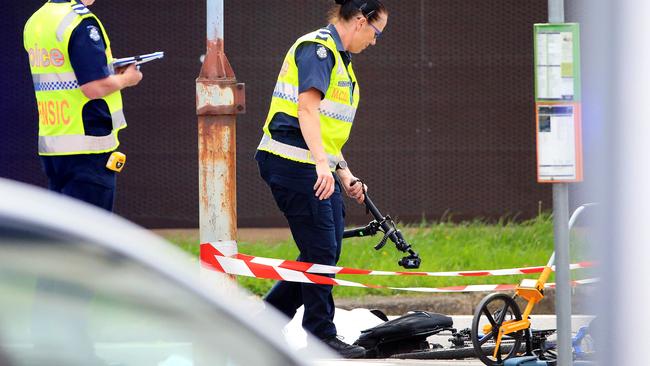 A cyclist has died at the scene after being hit by a truck on Mount Alexander Road, Travencore. Picture: Mark Stewart