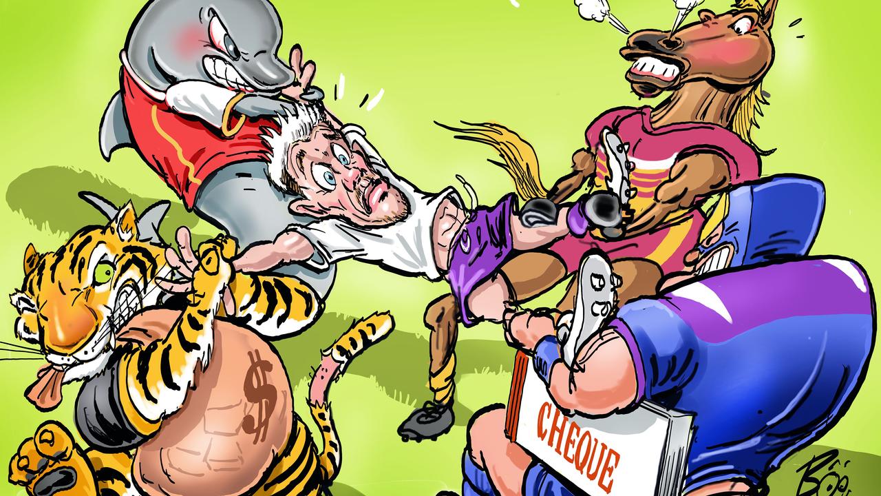 The Tigers, Dolphins, Broncos and Storm are in a tug-o-war for Cameron Munster. Art: Boo Bailey