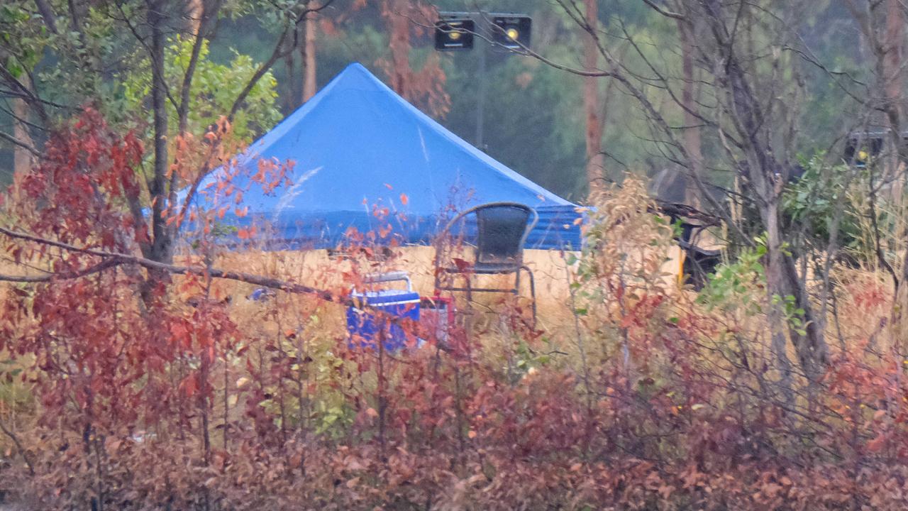 The makeshift campsite at the Stonehaven property. Picture: Mark Wilson