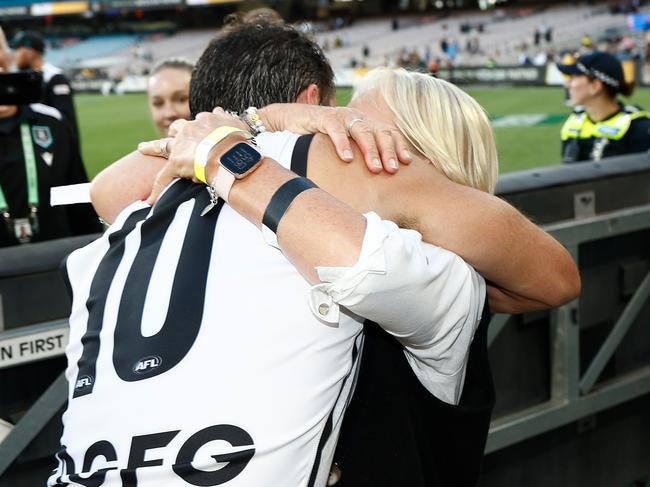 Travis Boak and mum Chicki on Sunday. Picture: Michael Willson/AFL Photos