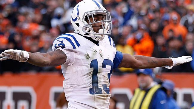 T.Y. Hilton #13 of the Indianapolis Colts celebrates his game winning touchdown.