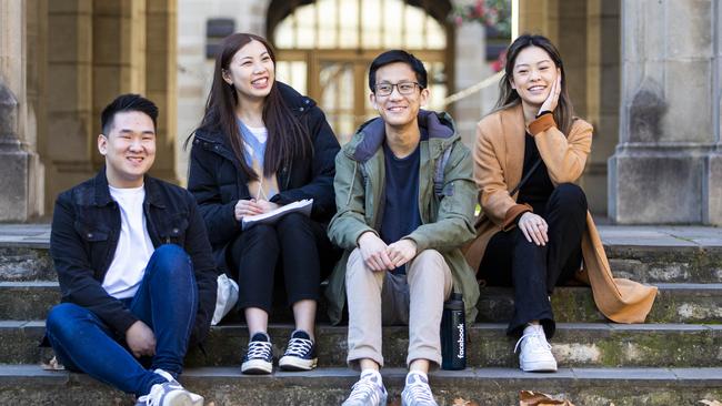 Chinese students Eugene Soo, Kathleen Xiao, Tony Xie and Lydia Jiang were members of a Facebook page which inspired a television series. Picture: Aaron Francis