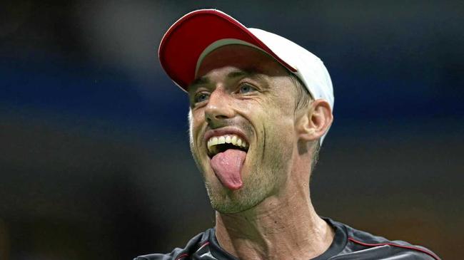 John Millman shows some emotion during his fourth-round clash with Roger Federer at the US Open. Picture: Alex Pantling/Getty 