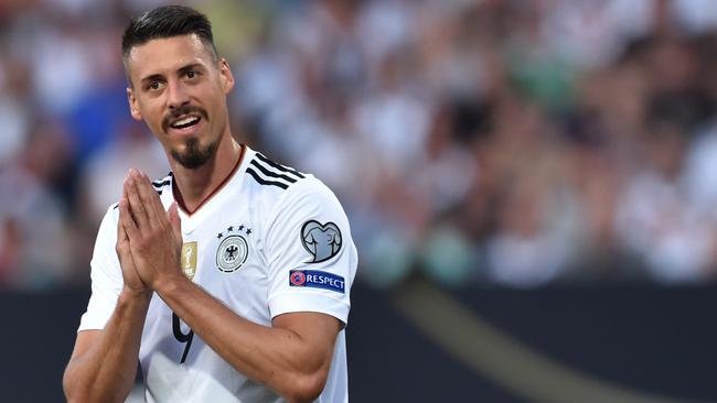 In form German striker Sandro Wagner looms as a tough proposition for the Socceroos in their Confed Cup opener. Picture: AFP