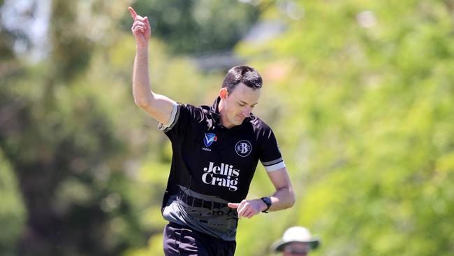 Louis Cameron celebrates a wicket against Ivanhoe. Picture: George Sal