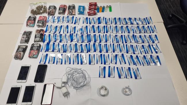 Contraband including phones and drugs seized by Corrective Services NSW. Picture: CSNSW