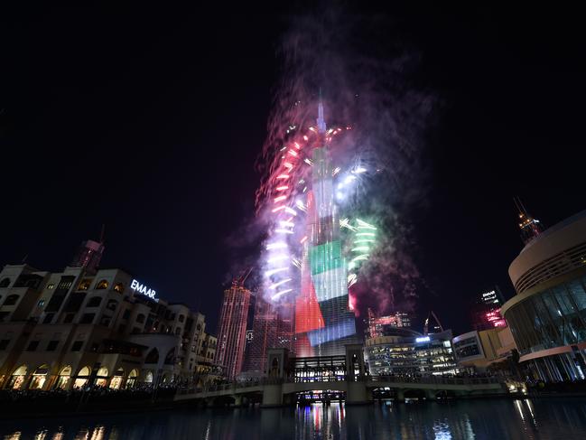 Fireworks explode at the Burj Khalifah. Picture: AFP