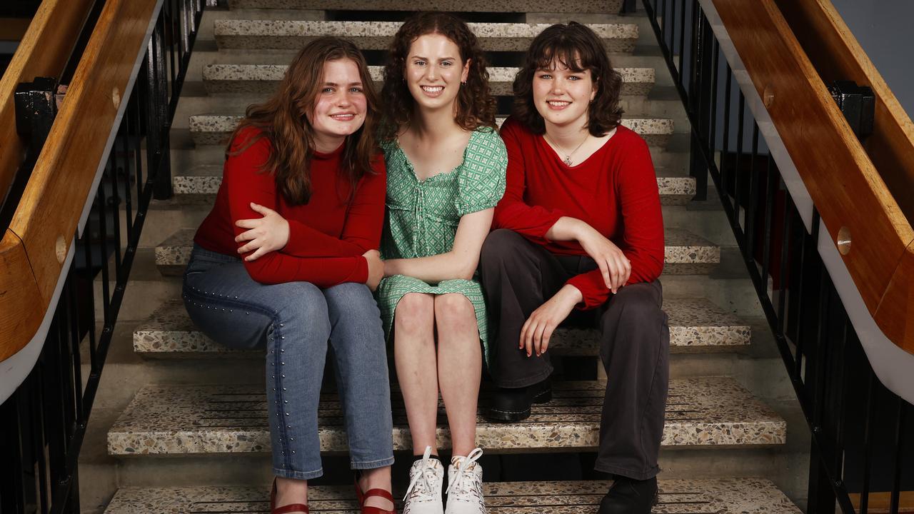 L-R: Chelsea March, 18, Felicity Jackson, 18, Jemima Baghurst, 18, from Hobart College. All scored an ATAR that landed them in the top 12 students in Tasmania for 2023. Picture: Nikki Davis-Jones