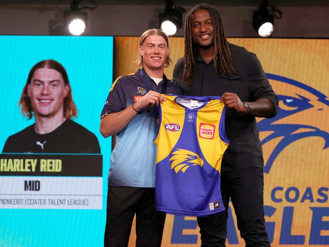 2024 National Draft pick 1 Harley Reid with Nic Nic Naitanui. Picture: Michael Klein