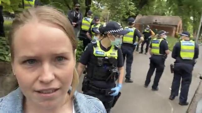 Anti-vax campaigner Monica Smit antagonising police before she is arrested in a video uploaded in December 2020.