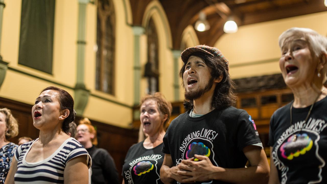 <b>Psalm 66: Clap your hands, sing praises, make a joyful sound to God, all the earth; hallelujah. </b> <br/>The ‘With One Voice’ movement in Melbourne aims to “bridge the gap between people experiencing disadvantage and those more fortunate through the neuro-scientific benefits of community singing”. A photo shoot at the Assembly Hall of the Scotts Church caught them in full flight. Photo by Eugene Hyland