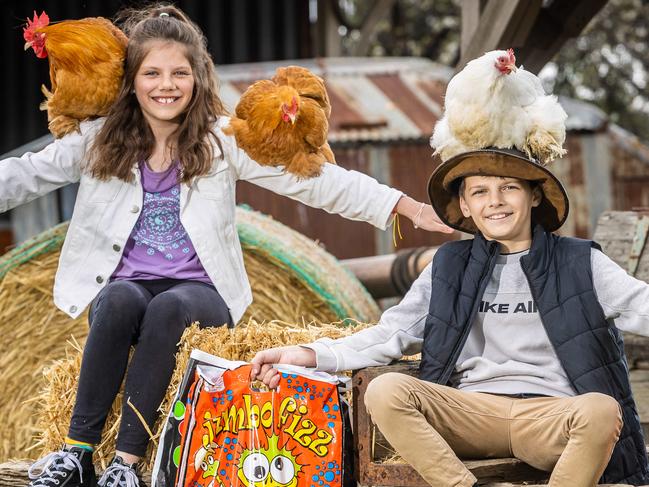 Herald Sun Showbag launch. Milla Periera (9) and Ethan Periera (11). Picture: Jake Nowakowski