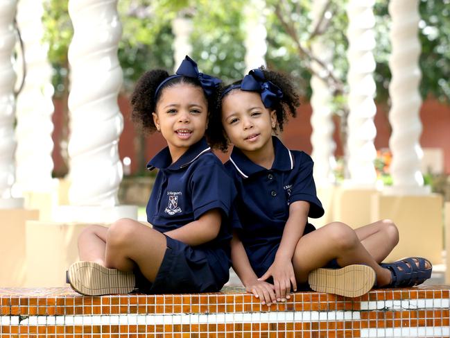 Ariana and Alexis Odionye start at St Margaret's Anglican Girls School today. Picture: Steve Pohlner