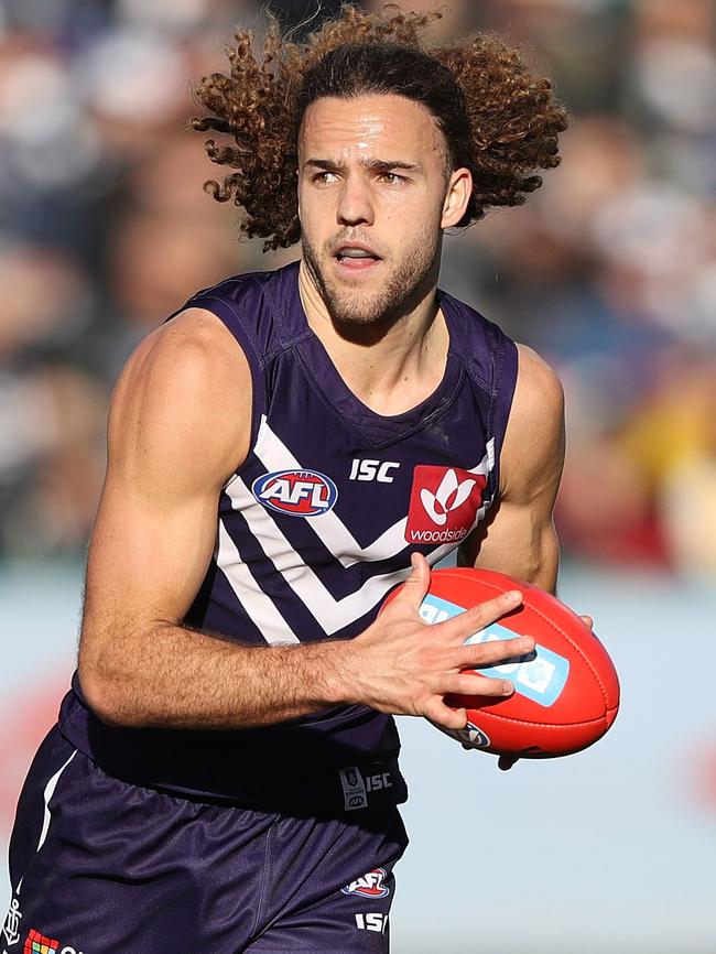 Fremantle drafted Griffin Logue last year to fill a key post down back but he needs more support into the future. Picture: Getty