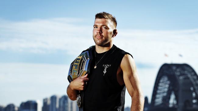 DAILY TELEGRAPH - 28.1.25MUST CHECK WITH DT PIC DESK BEFORE USING  - UFC middleweight champion Dricus Du Plessis pictured at Observatory Hill in Sydney before he competes at UFC 312. Picture: Sam Ruttyn