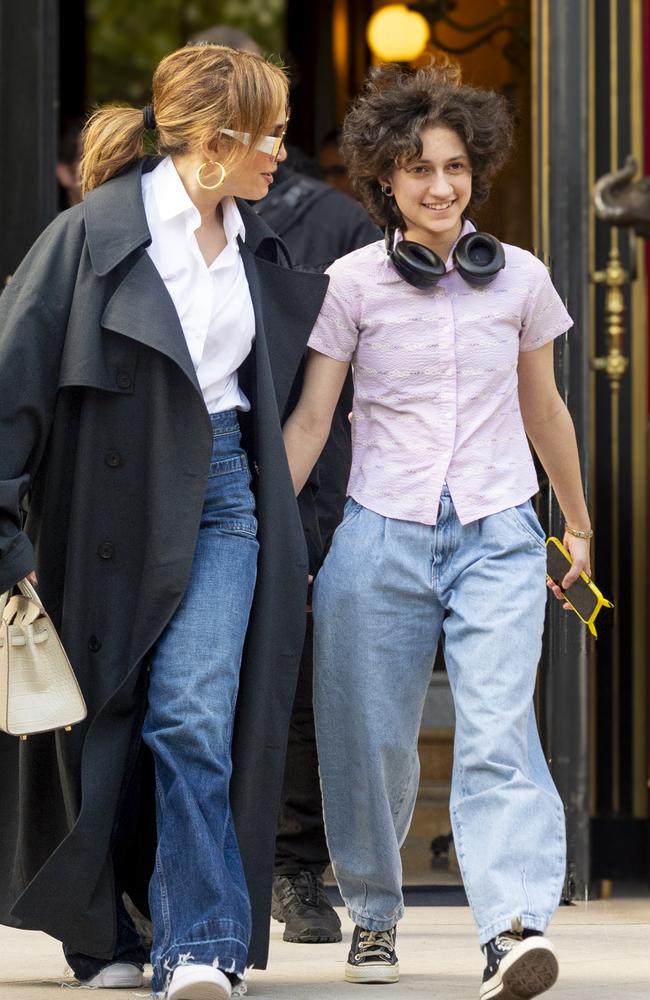 Jennifer Lopez and the teen leaving their hotel in Paris. Picture: SplashNews.com/Splash News and Pictures