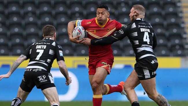 Israel Folau playing with Catalan Dragons in March last year.