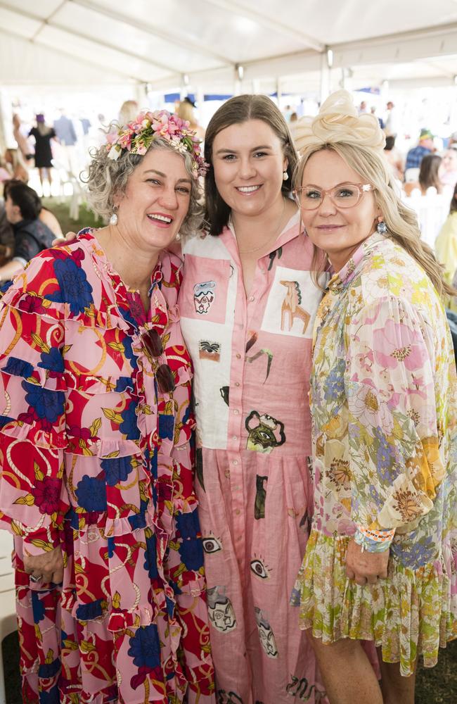 At the Clifton Races are (from left) Wendy Ferguson, Phoebe Ferguson and Kylie Ferguson, Saturday, October 28, 2023. Picture: Kevin Farmer