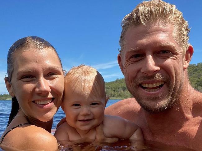 WEEKEND TELEGRAPHS SPECIAL. MUST TALK WITH PIC ED JEFF DARMANIN BEFORE PUBLISHING.., Australian surfer Mick Fanning and his baby Xander and partner  Breeana as seen in instagram posts