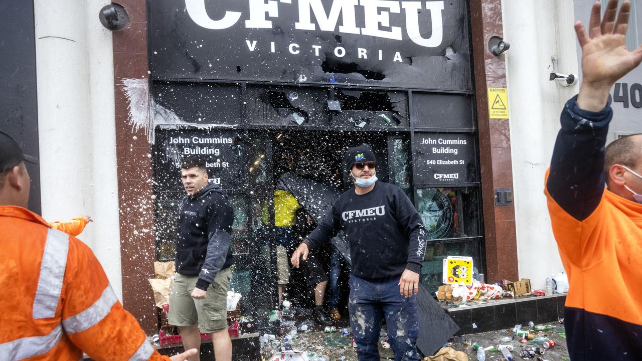 The scenes at the CFMEU building on Monday. Picture: NCA NewsWire / David Geraghty