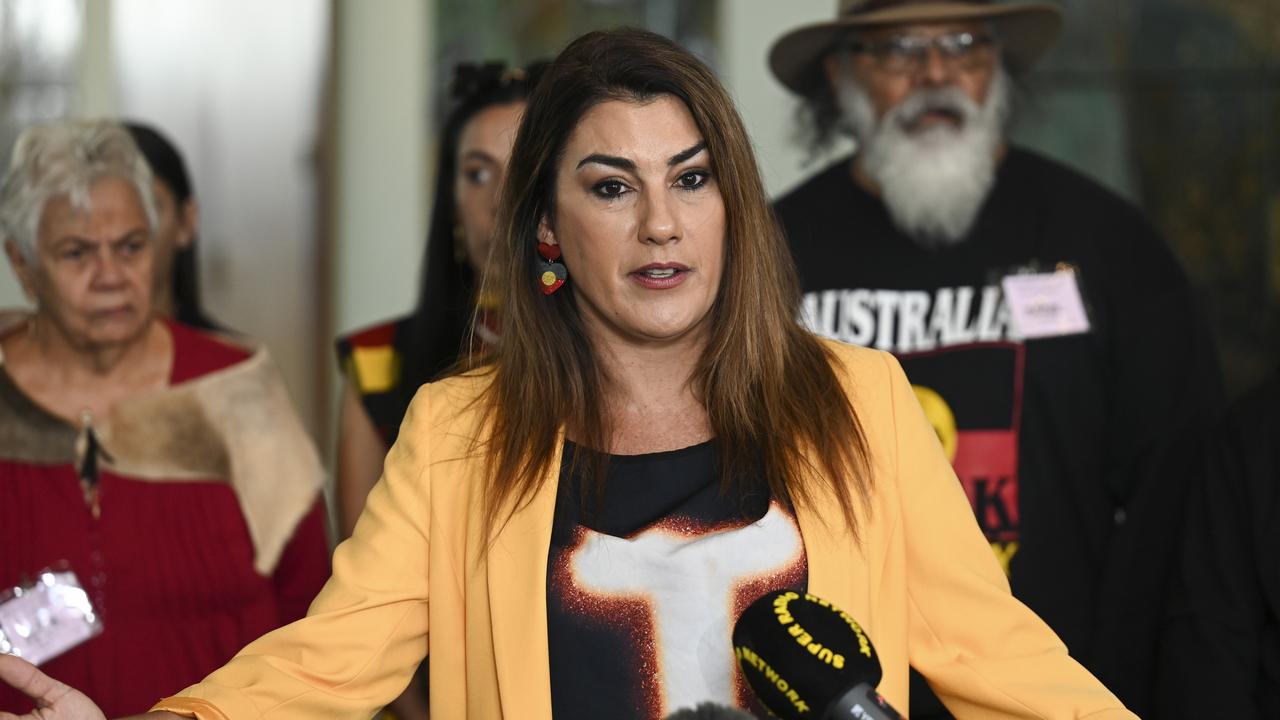 Senator Lidia Thorpe was joined by members of the Blak Sovereign Movement in Canberra. Picture: NCA NewsWire / Martin Ollman