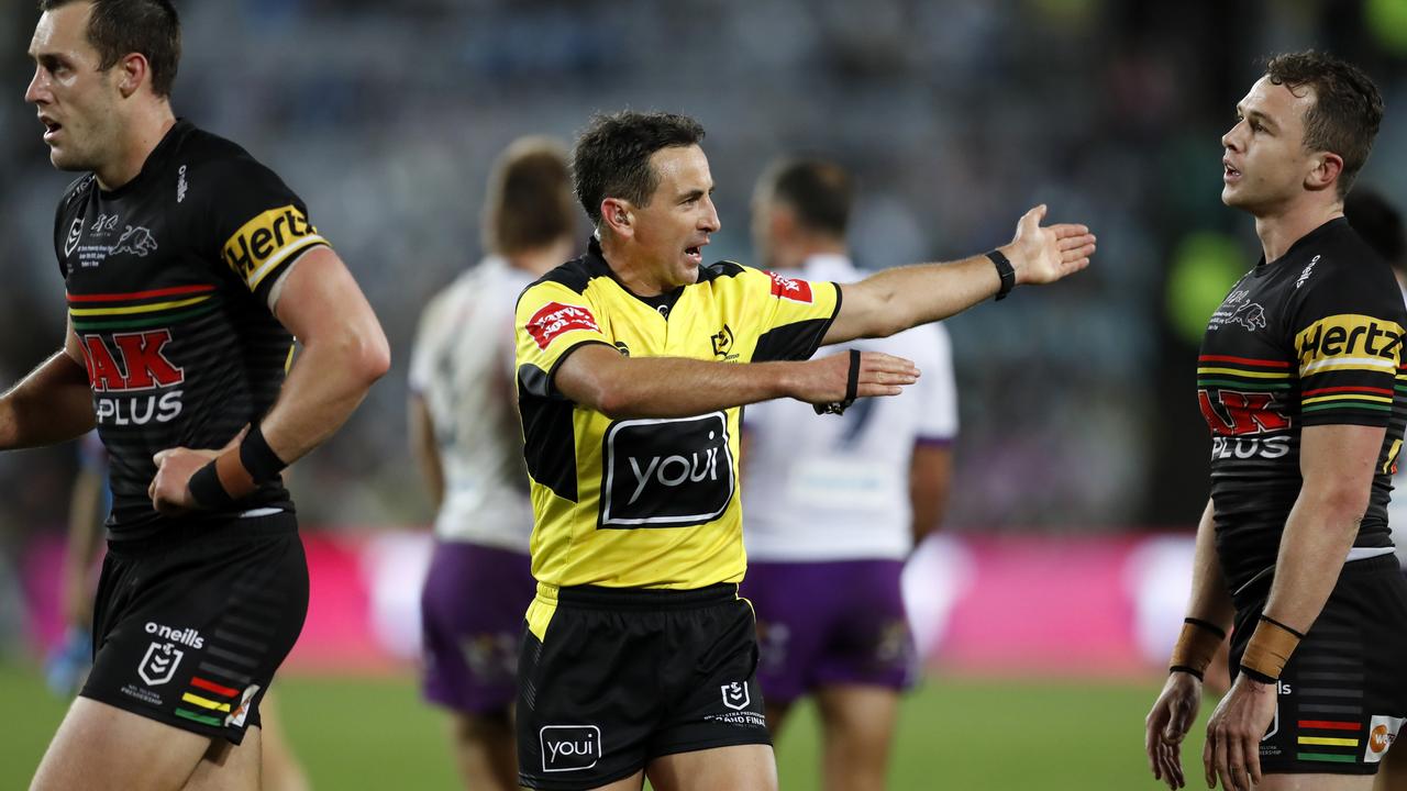 Referee Gerard Sutton during the NRL Grand Final between the Penrith Panthers and Melbourne Storm at ANZ Stadium, Homebush. Picture: Jonathan Ng