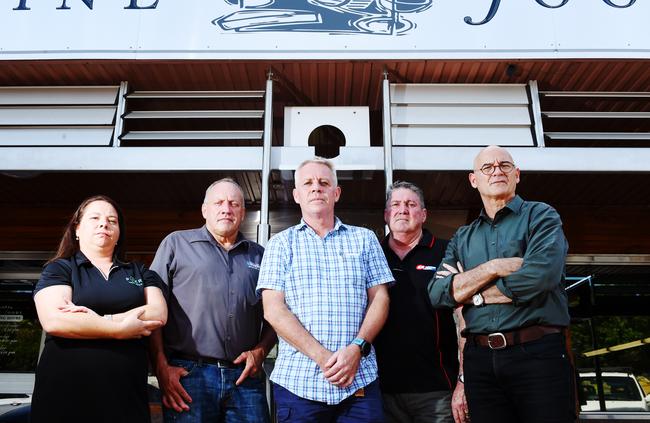 back in 2017, independent retailers Kelly Hope, Warrenne Ekins, Darryl Thomas, Geoff McGill and Neville Pantazis began banding together to unite against Dan Murphy's coming to Darwin, saying they will go out of business if the giant comes to town. Picture: Elise Derwin