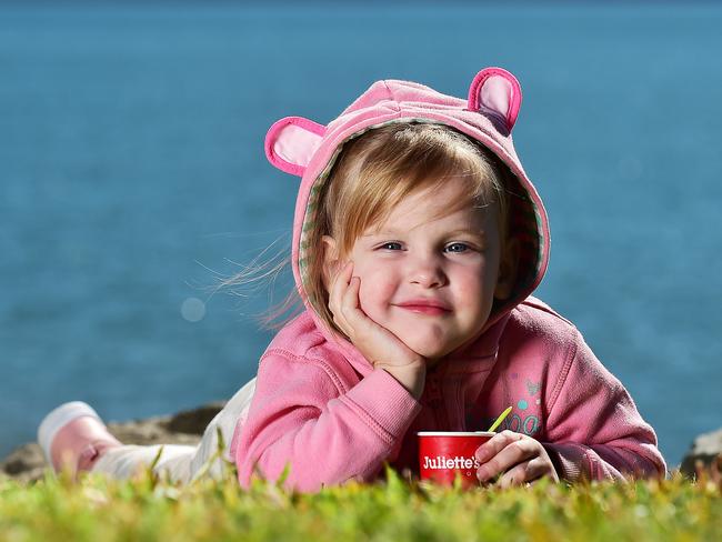 It's never too cold for ice-cream! Indianna Parison-Eastell, 3, from Railway Estate. Picture: Shae Beplate.