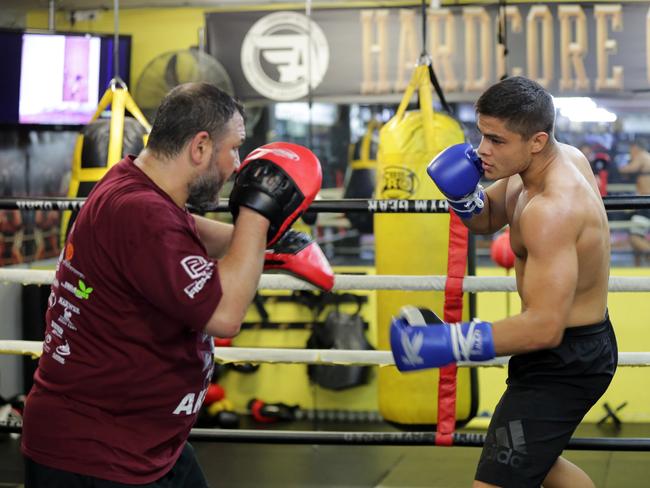 Bill Akkawy is back in the US training with Saul Alvarez. Picture: Christian Gilles