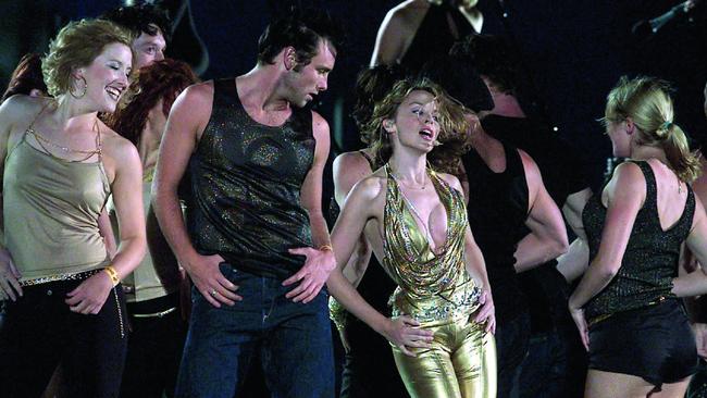 Kylie Minogue performs during the dress rehearsal for the opening ceremony of Paralympic Games in Sydney, 2000. Picture: Gregg Porteous.