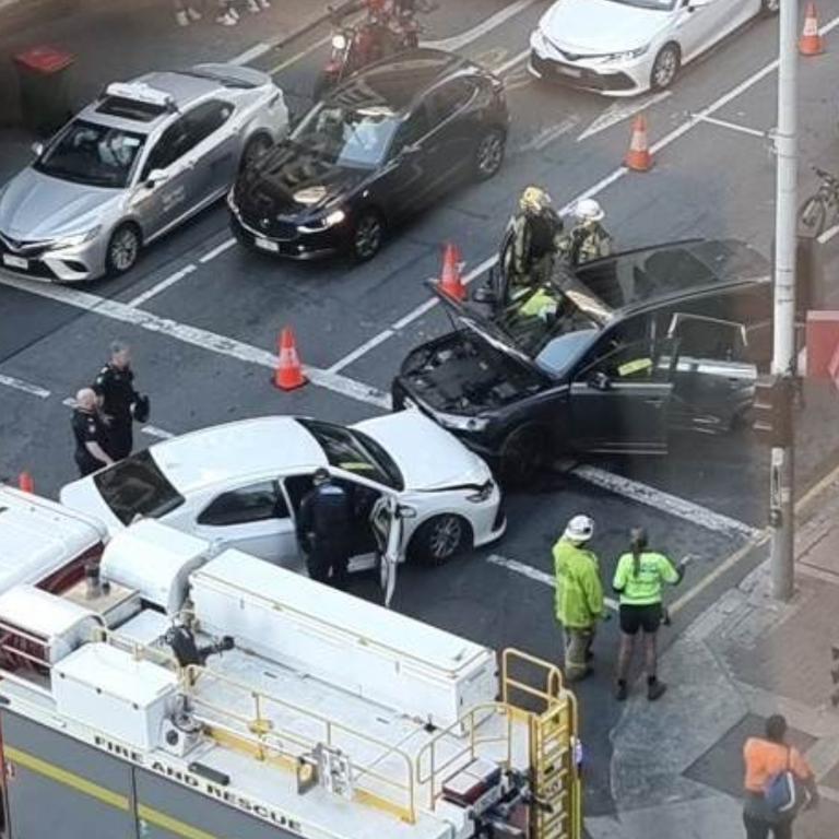 The scene of the dramatic crash between a suspected stolen Audi and a police vehicle