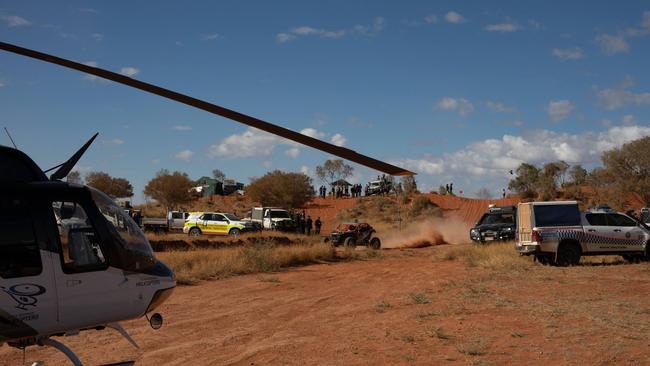 Emergency services were at the scene of the crash at Finke Desert Race where one person died and two were injured. Picture: Supplied