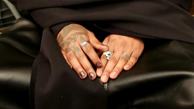 A model has his nails done backstage at the Hood By Air Fall 2016 fashion show during New York Fashion Week. Picture: Monica Schipper/Getty Images.