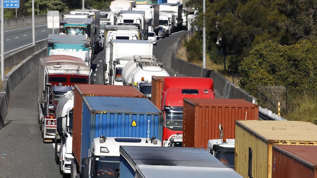 The protest caused massive delays for heavy vehicles trying to access Port of Brisbane. PicturePicture: NCA NewsWire/Tertius Pickard