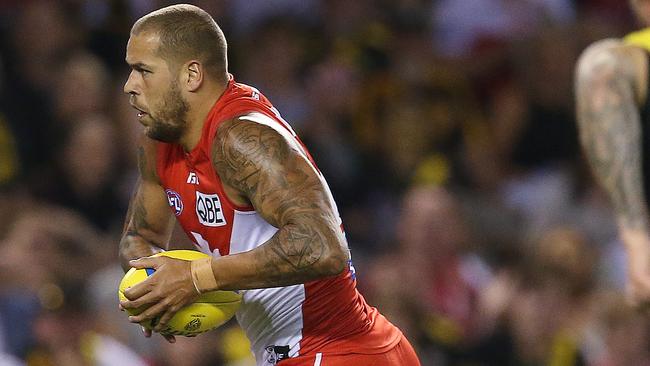 Lance Franklin moved into seventh spot on the AFL’s all-time goal-kicking list. Picture: Michael Klein