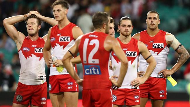 Sydney players after the Round 3 loss to Collingwood at the SCG.