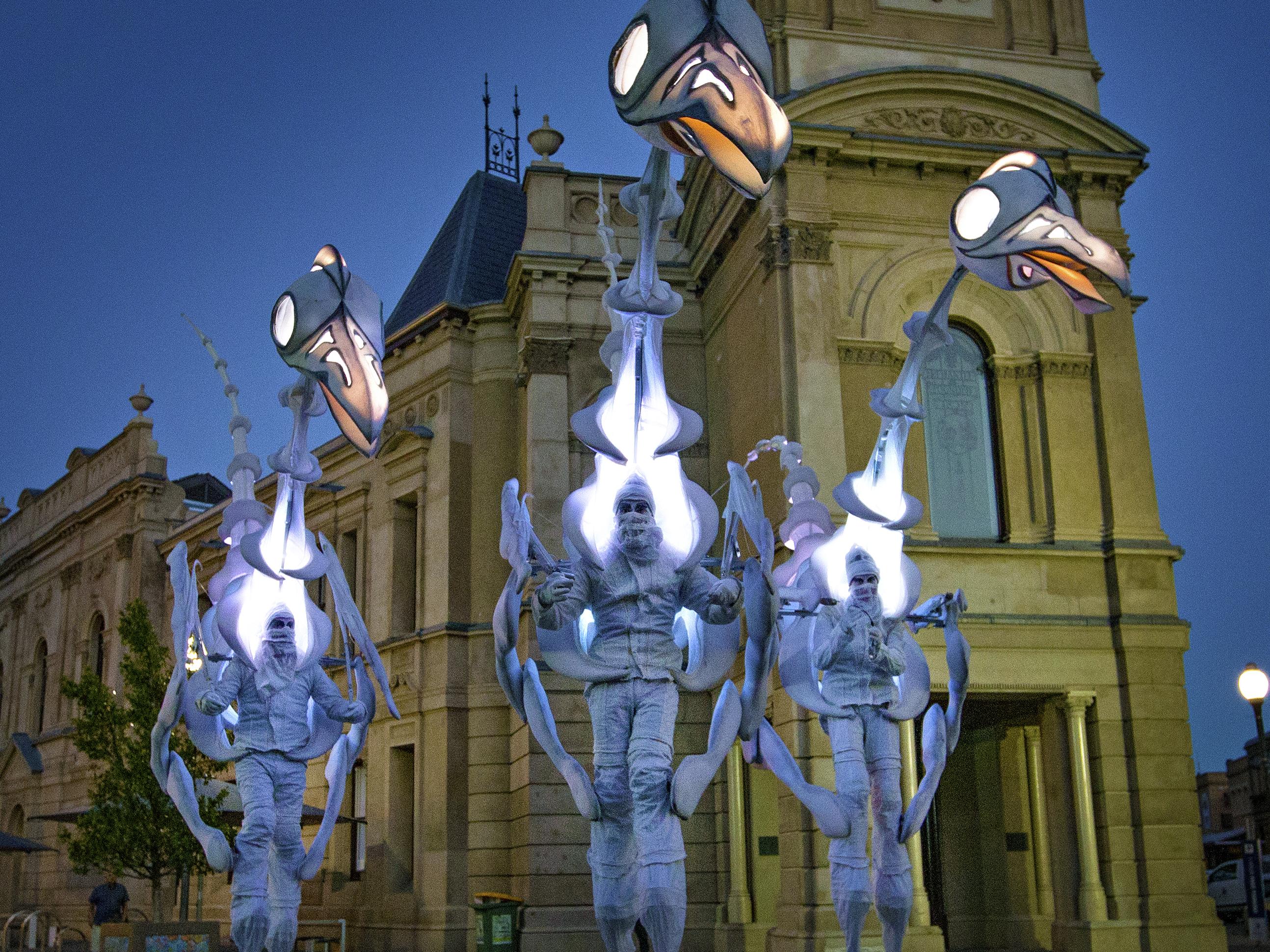 Fremantle Street Arts Festival giants prehistoric birds part of action