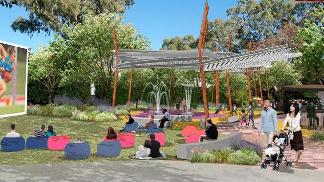 Proposed outdoor green space with cinema, off Hartley St near Flynn Memorial Uniting Church, part of Alice Springs Town Council's Regenerating the Alice Town Centre. Picture: Jensen PLUS