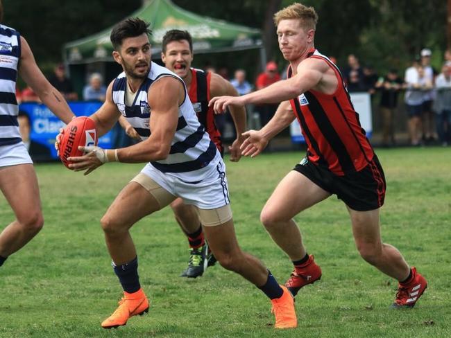 A familiar sight in the EFL: Chris Annakis breaking away from a stoppage. Picture Davis Harrigan