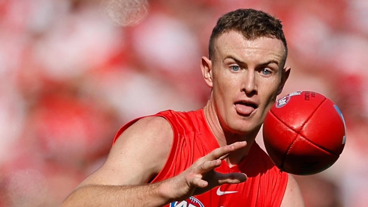 MELBOURNE, AUSTRALIA - SEPTEMBER 28: Chad Warner of the Swans in action during the 2024 AFL Grand Final match between the Sydney Swans and the Brisbane Lions at The Melbourne Cricket Ground on September 28, 2024 in Melbourne, Australia. (Photo by Dylan Burns/AFL Photos via Getty Images)