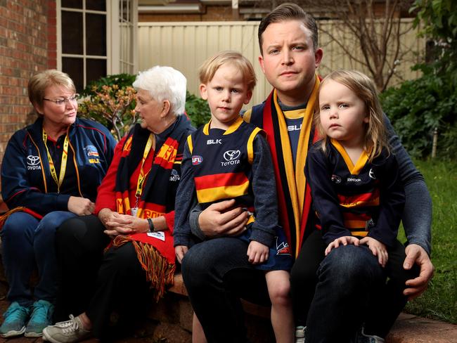 Brian Blanton at home with his kids Jack and Dakota, his mum Terena Blanton-Downs and grandmother Martha Byrd. Picture: Calum Robertson