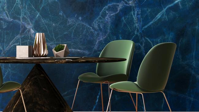 Turn your walls to agate with a roll of Midnight Marble self-adhesive wallpaper from Luxe Walls.