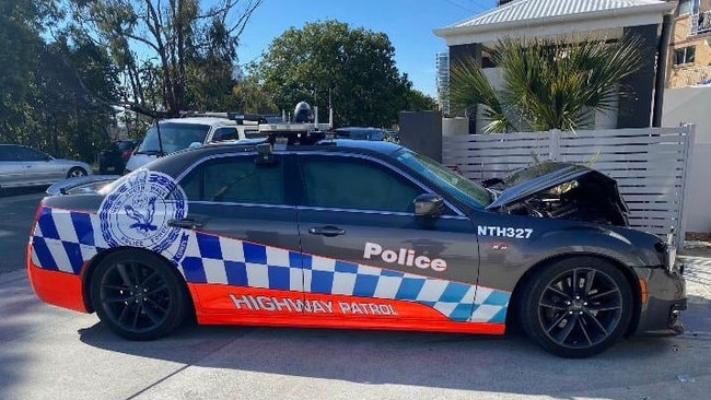 One of the NSW Police cars damaged at an incident in Tweed Heads on Saturday.