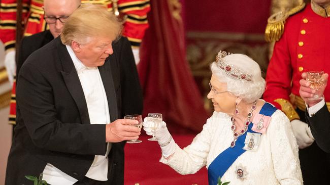 President Donald Trump and Queen Elizabeth II enjoyed a State Banquet at Buckingham Palace on Monday evening. Picture: Dominic Lipinski/WPA/Getty